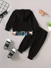 Boys Dino Print Hoodie & Pants 2pcs Set