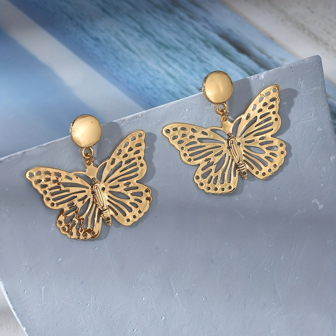 Golden Hollow Butterfly Stud Earrings for Girls