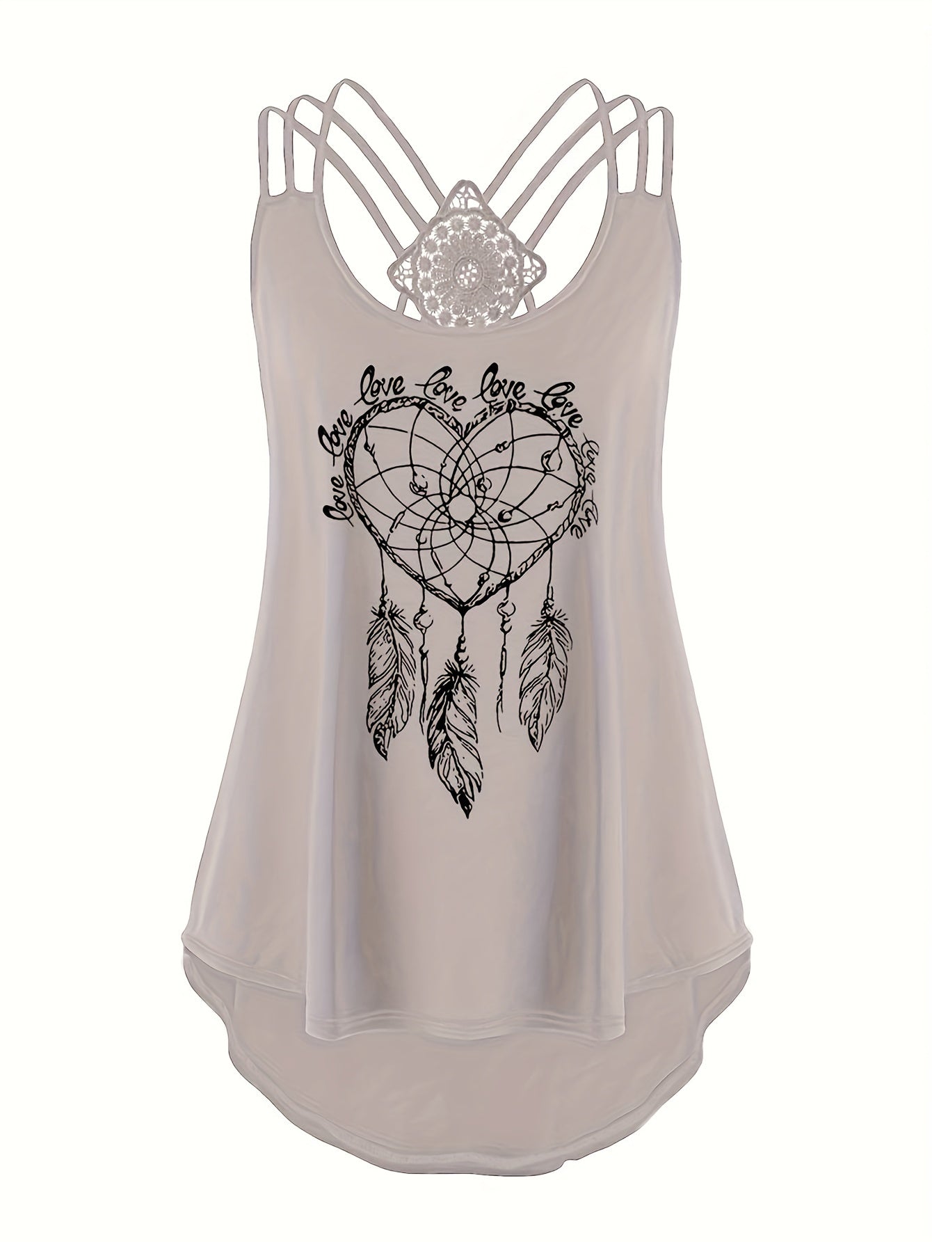 Heart Print Lace Contrast Suspender Vest Top