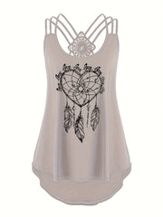 Heart Print Lace Contrast Suspender Vest Top