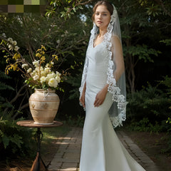 Bridal Veil Hair Accessory with Floral Lace Edge for Brides