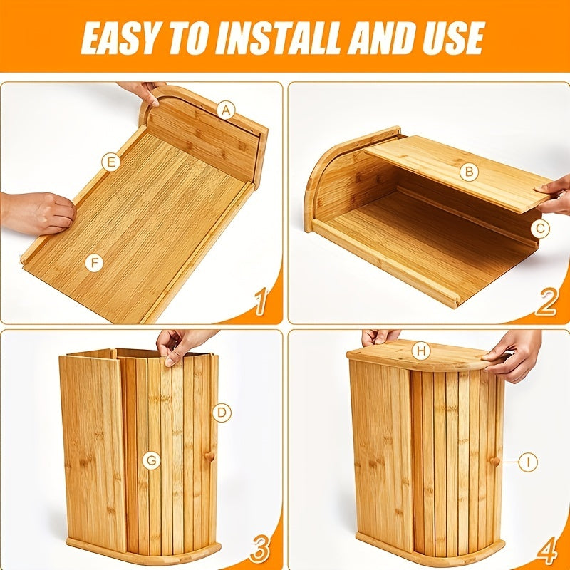 Bamboo Bread Box With Roll Top for Kitchen Countertop