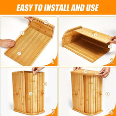 Bamboo Bread Box With Roll Top for Kitchen Countertop