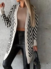 Striped Long Sleeve Button Up Cardigan