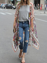 Floral Print Bat Sleeve Cover Up