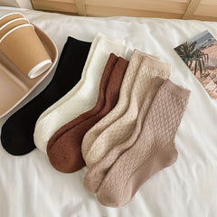 5 Pairs Thick Textured Socks for Women, Comfy & Warm Mid Tube Stockings