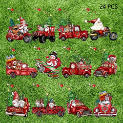 24pcs Christmas Wooden Truck Gnome Ornaments Christmas Tree Decoration