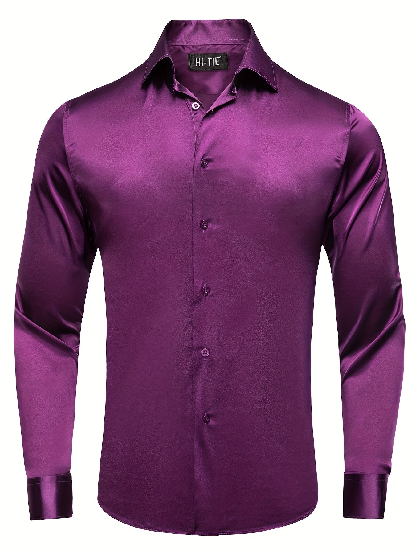Men's Satin Button-Down Shirt Long Sleeve Casual Solid Prom Wedding Fit