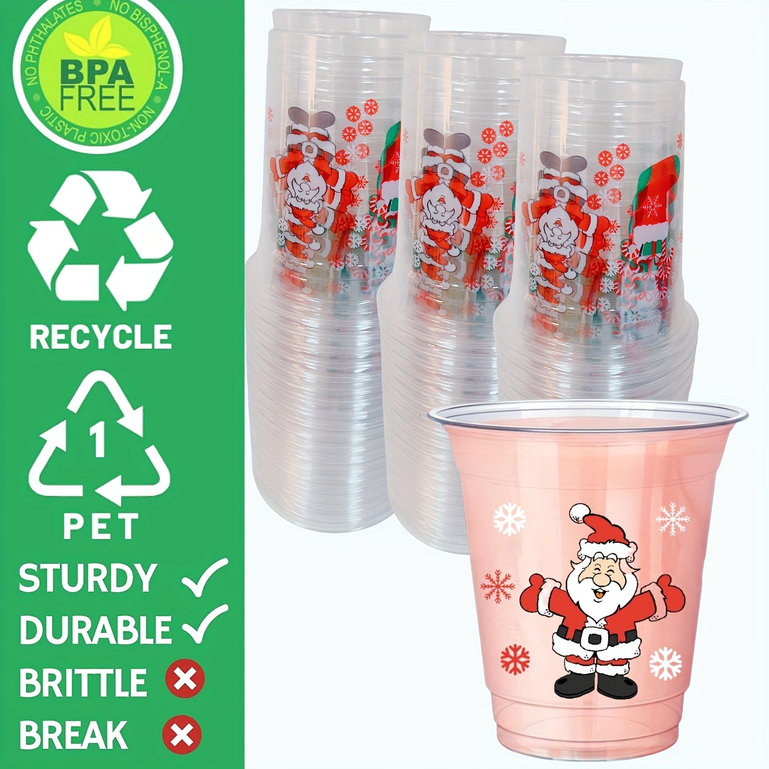 25pcs Christmas Party Cups - Clear Plastic Cups for Christmas Decorations