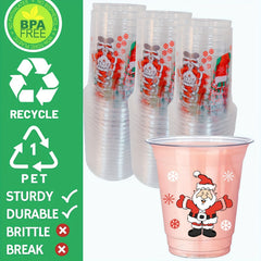 25pcs Christmas Party Cups - Clear Plastic Cups for Christmas Decorations