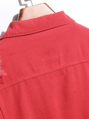 Men's Ripped Denim Button-Down Jacket