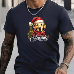 Men's Christmas Dog Pattern Tee Top for Outdoor Activities