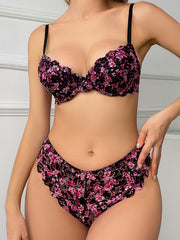Floral Print Lace Lingerie Set Sexy Intimates Bra And Panty Set