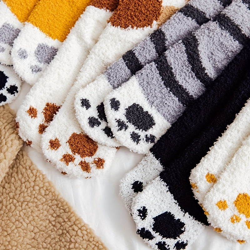5 Pairs Cat Claw Socks Warm & Fuzzy Women's Stockings