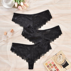 3 Pack Plus Size Floral Lace Semi Sheer High Stretch Panties