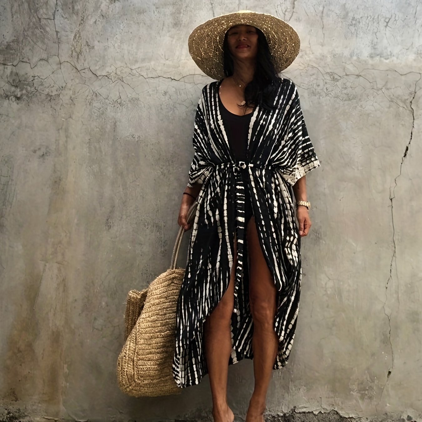 Summer Tie Kimono 3/4 Sleeves All Over Print