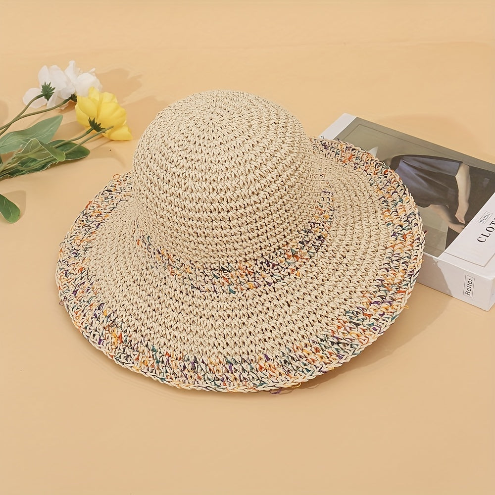 Vintage Wide Brim Straw Hat Classic Crochet Sun Hat