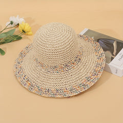 Vintage Wide Brim Straw Hat Classic Crochet Sun Hat