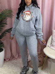 Women's Plus Size Santa Claus Hooded Sweatshirt & Pants Set