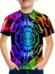 Colorful 3D Print Boy's Short Sleeve T shirt