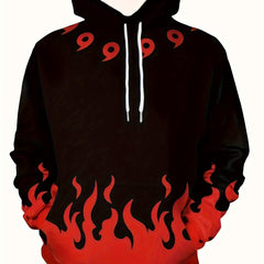 Flame Print Hoodies Men Graphic Hoodie Loose Pullover