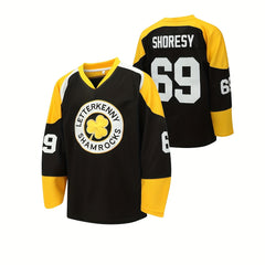 Men's 69 Embroidery Ice Hockey Jersey Vintage Stripe V Neck Long Sleeve