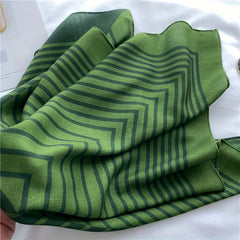 Green Velvet Scarf Thin Stripe Print Square Scarf Bandana Women Headscarf