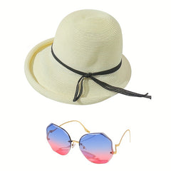 2pcs Stylish Hat Sunglasses Set for Women Sun Beach