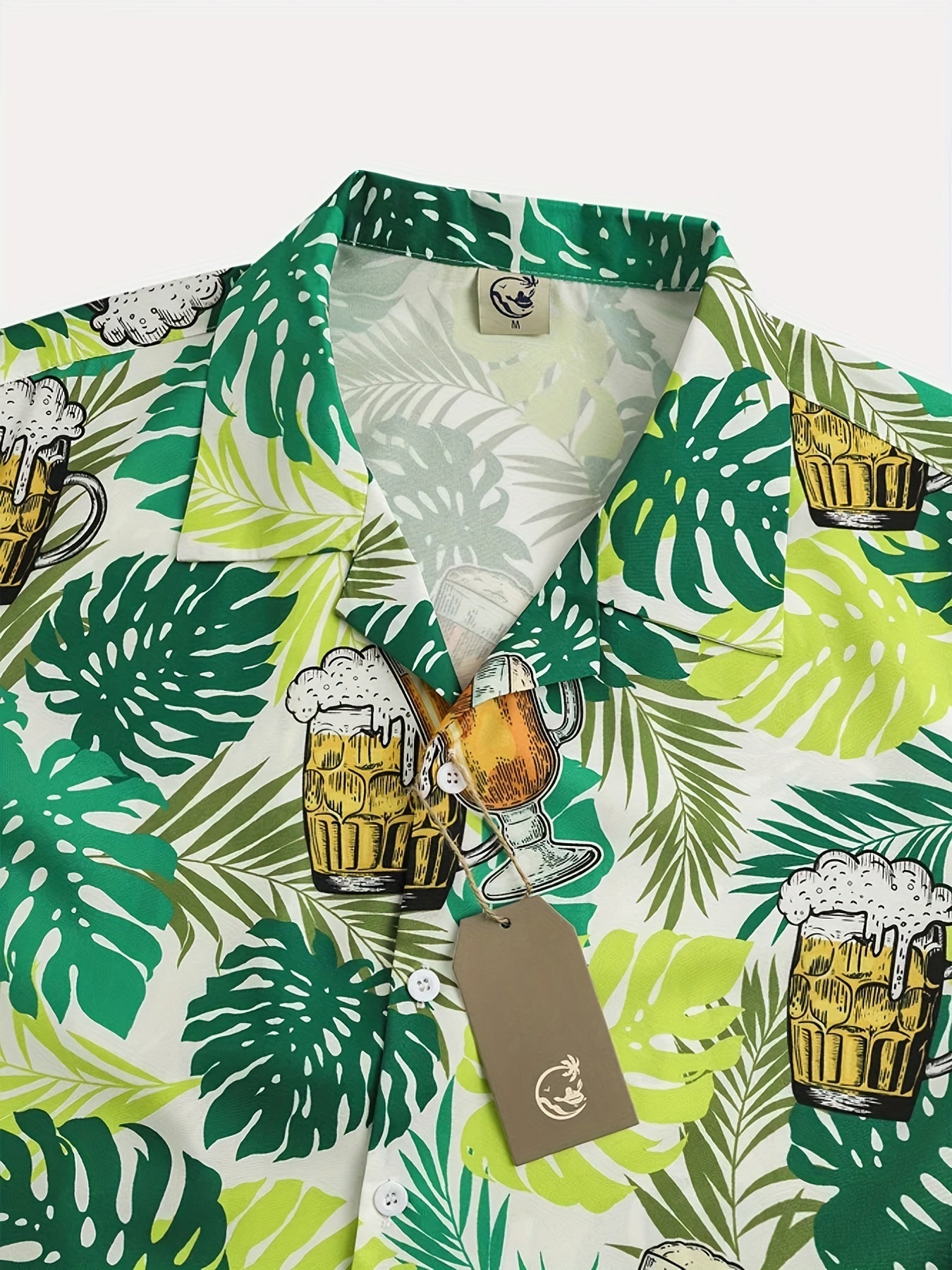 Men's Casual Beer Print Button Short Sleeves Shirt for Summer