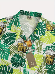 Men's Casual Beer Print Button Short Sleeves Shirt for Summer