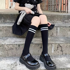 Colorblock Stripe Print Calf Socks Knee High Stockings & Hosiery
