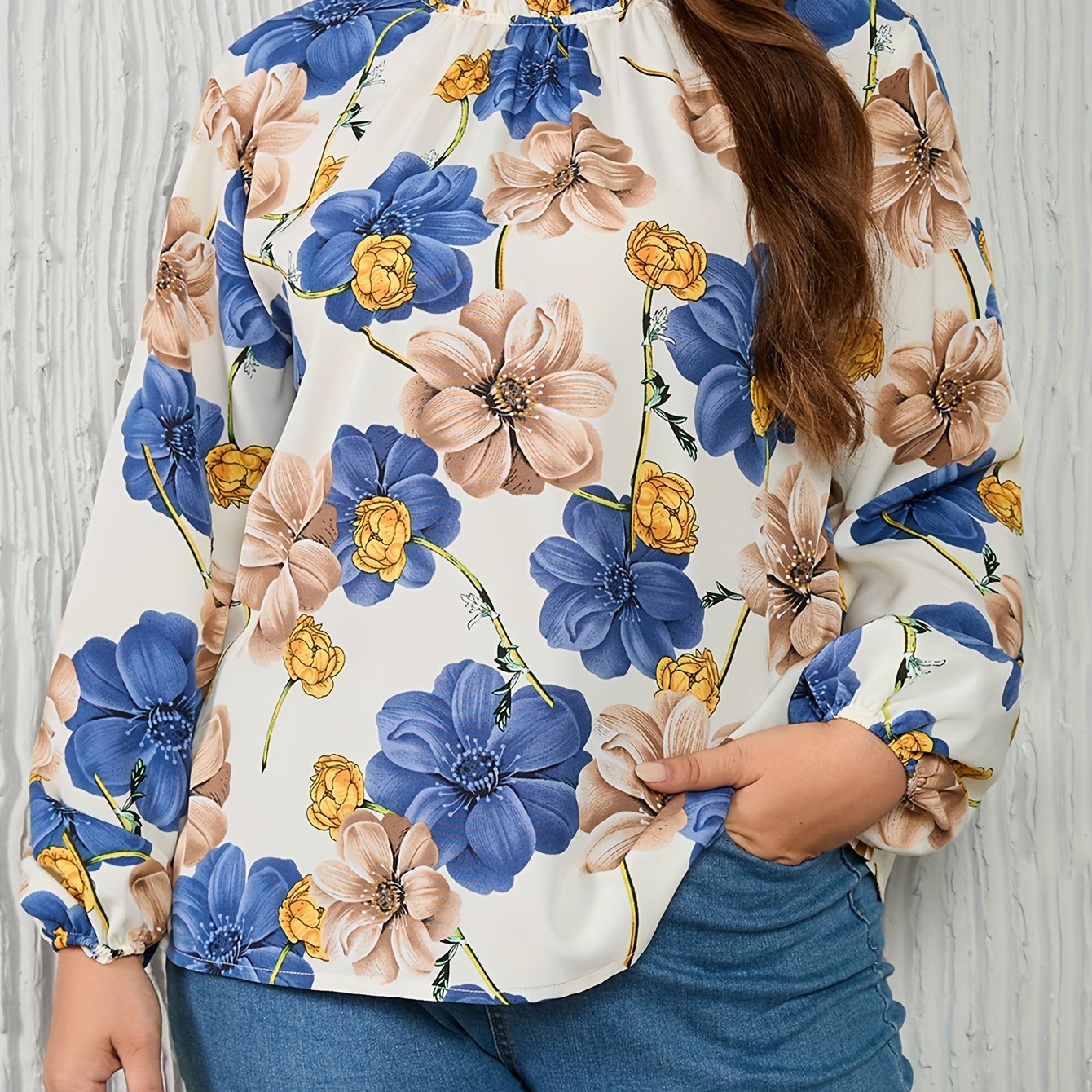 Blouse Women's Plus Ruffle Trim Mock Neck Top