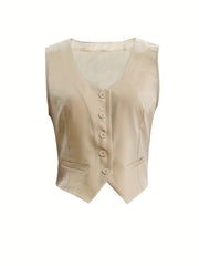 Preppy Solid Two-piece Set Sleeveless Vest & Pleated Shorts