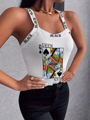 Poker Queen Print Slim Cami Top for Women
