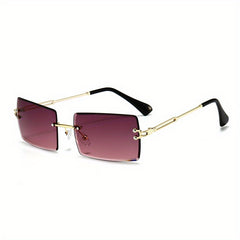 Rectangle Rimless Polarized Sunglasses Gradient Lens UV400