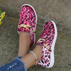 Leopard Print Canvas Shoes Low Top Lace Up Women's Walking Shoes