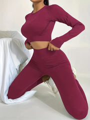 Seamless Ribbed Yoga Long Sleeve & High Waist Leggings Set