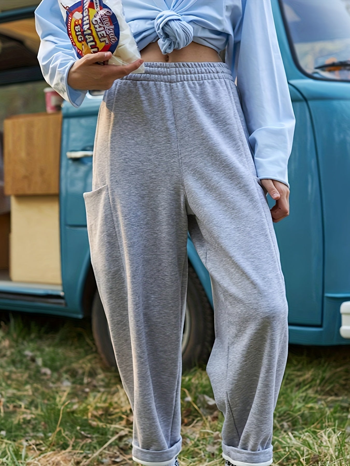 Women's Outdoor Workout Casual Sports Pants Large Pocket Elastic Waist