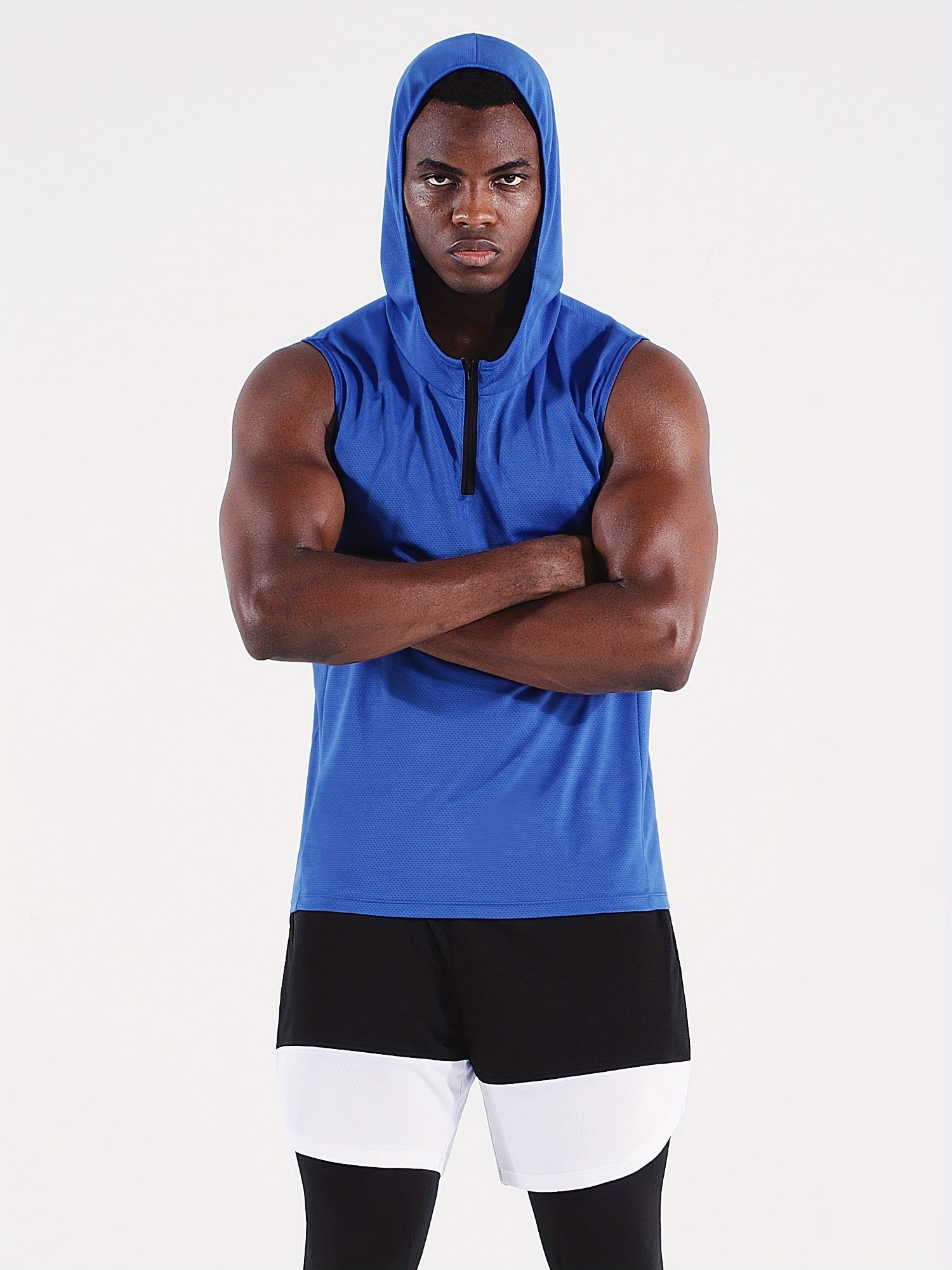 Men's Quick Dry Hooded Sleeveless Shirt For Workout Athletic