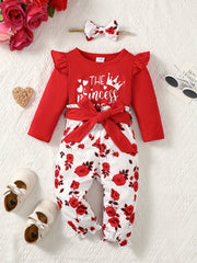 Baby Girls Letter Print Creeper Romper Top Floral Pants Set