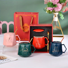 Ramadan Gift: 13oz Ceramic Cup With Spoon, Star & Moon Pattern