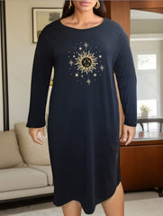 Sun Print Long Sleeve Lounge Dress