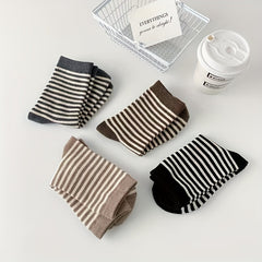 4 Pairs Striped Crew Socks Women's Stockings