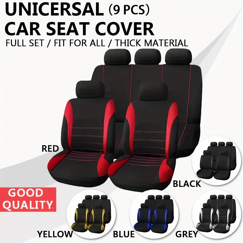Universal Car Seat Cover Set 9pcs Front Back Headrest Cover