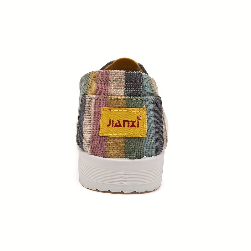 Women's Colorful Striped Canvas Slip-On Flat Casual Walking Shoes