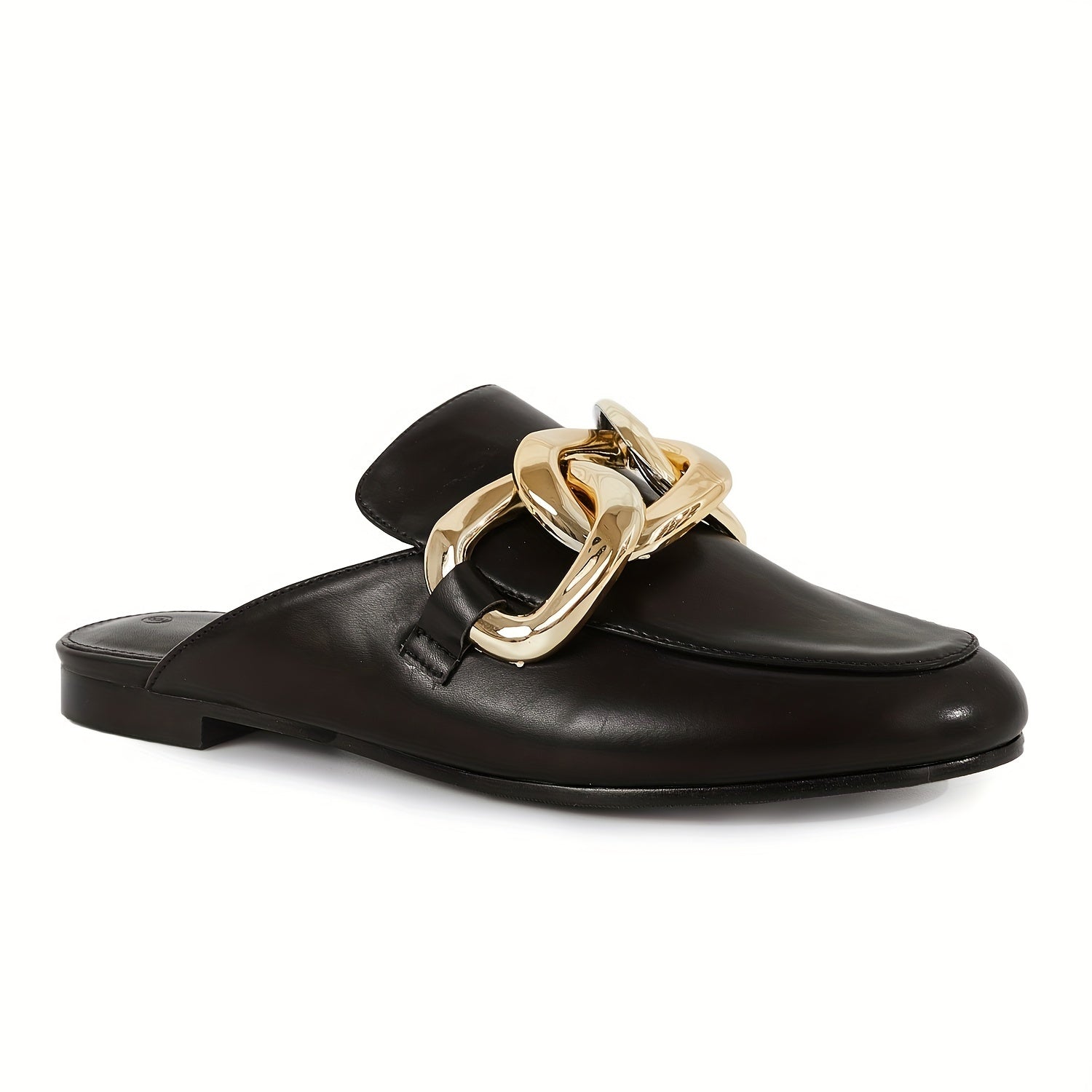 Women's Chain Decor Flat Mules Closed Toe Slip On Shoes