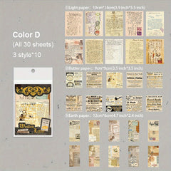 30 Vintage Patterned Art Supplies for Scrapbooking DIY, Washi Stickers