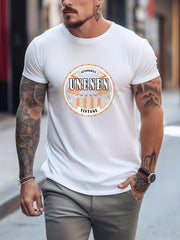 Retro Letter Motorcycle Print Men's Graphic Crew Neck T-shirt
