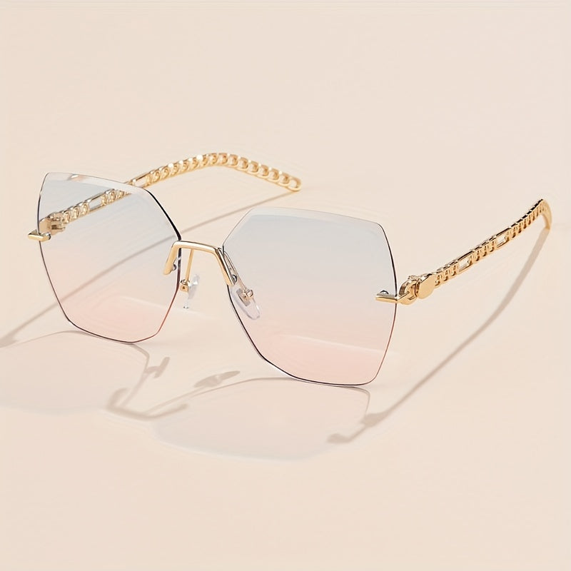 Y2K Rimless Sunglasses For Women Mod Chain Charm Gradient Metal Glasses