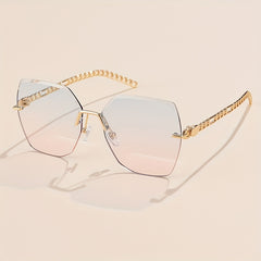 Y2K Rimless Sunglasses For Women Mod Chain Charm Gradient Metal Glasses